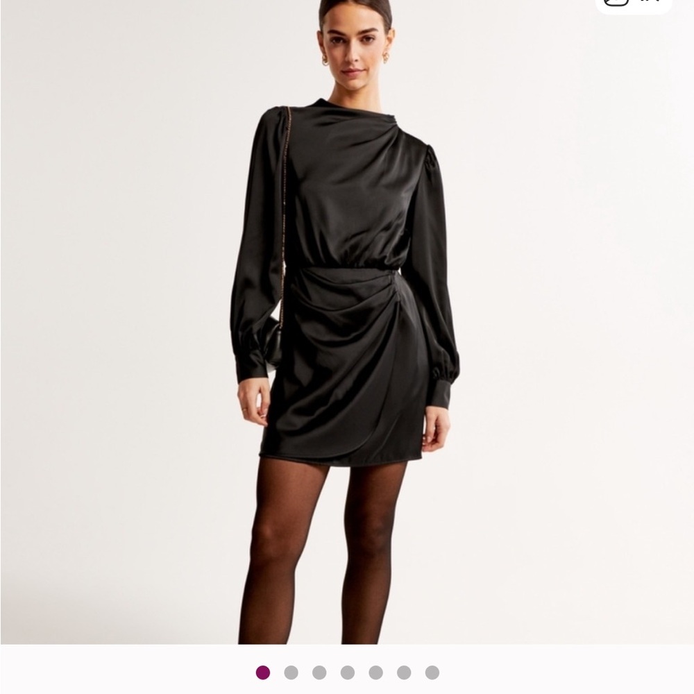 Abercrombie and Fitch Long-Sleeve Satin Draped High-Neck Mini Dress